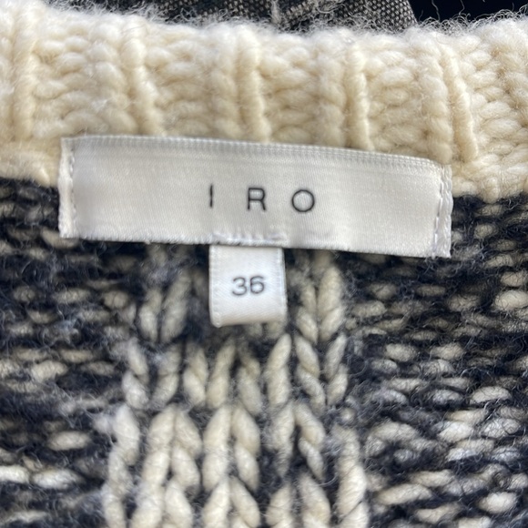IRO Merino Wool Alpaca Button Front Long Sleeve Black Cream Cardigan Size 4 - Picture 9 of 11